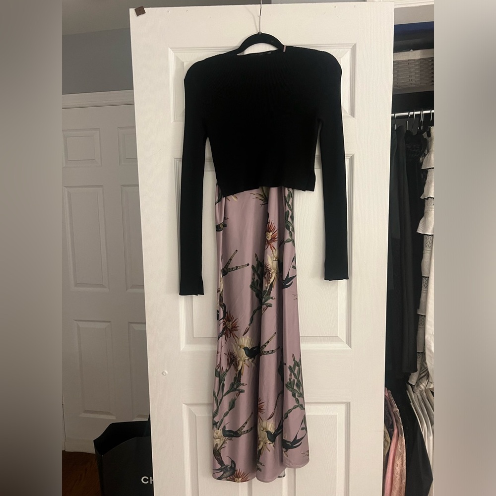 All saints Nolina Print Silk slip dress midi with sweater